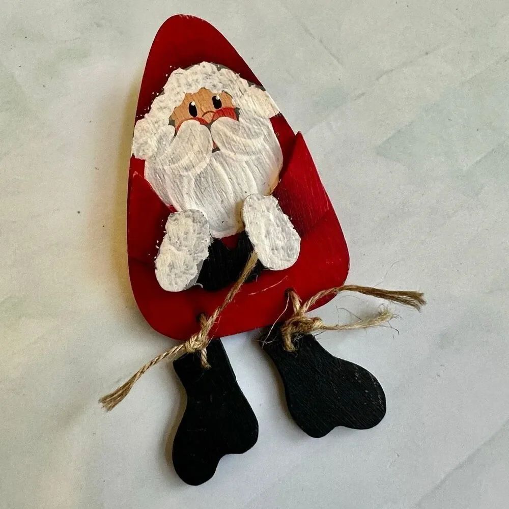 Handmade Wooden Santa Claus Brooch Pin